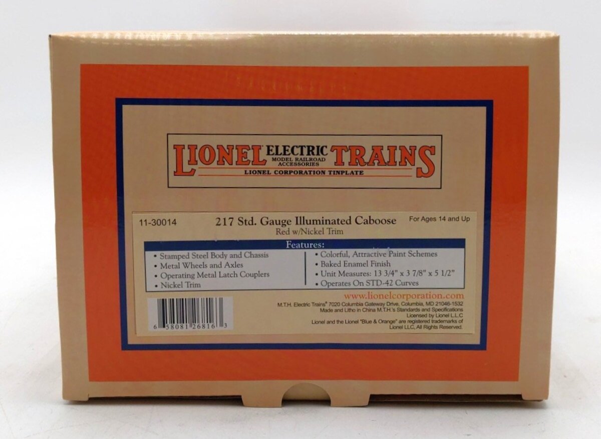 MTH 11-30014 Lionel Std. Gauge #217 Red with Nickel Trim Caboose NIB