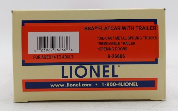 Lionel 6-26666 O Boy Scouts Of America® (BSA) Flatcar w/Tractor Trailer LN/Box