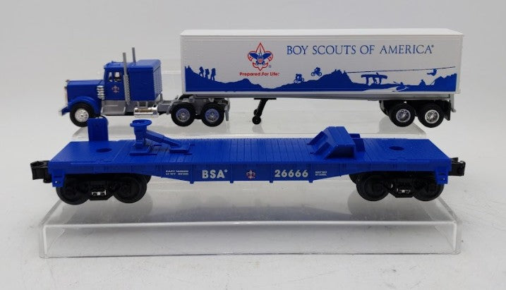 Lionel 6-26666 O Boy Scouts Of America® (BSA) Flatcar w/Tractor Trailer LN/Box
