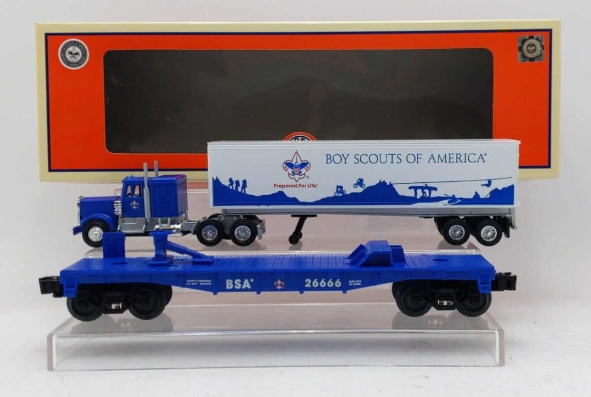 Lionel 6-26666 O Boy Scouts Of America® (BSA) Flatcar w/Tractor Trailer LN/Box
