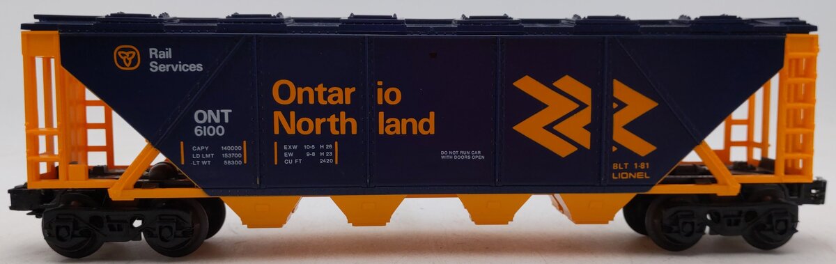 Lionel 6-6100 O Gauge Ontario Northland Covered Quad Hopper EX/Box
