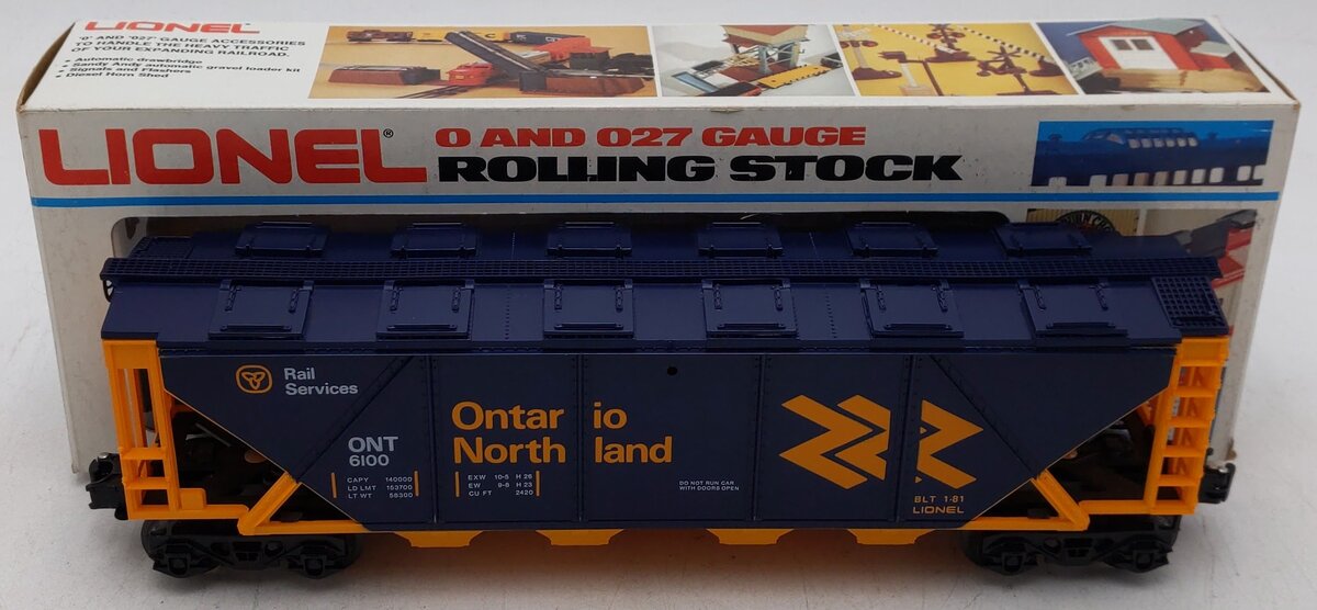Lionel 6-6100 O Gauge Ontario Northland Covered Quad Hopper EX/Box