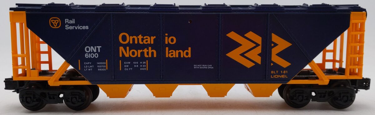 Lionel 6-6100 O Gauge Ontario Northland Covered Quad Hopper EX/Box