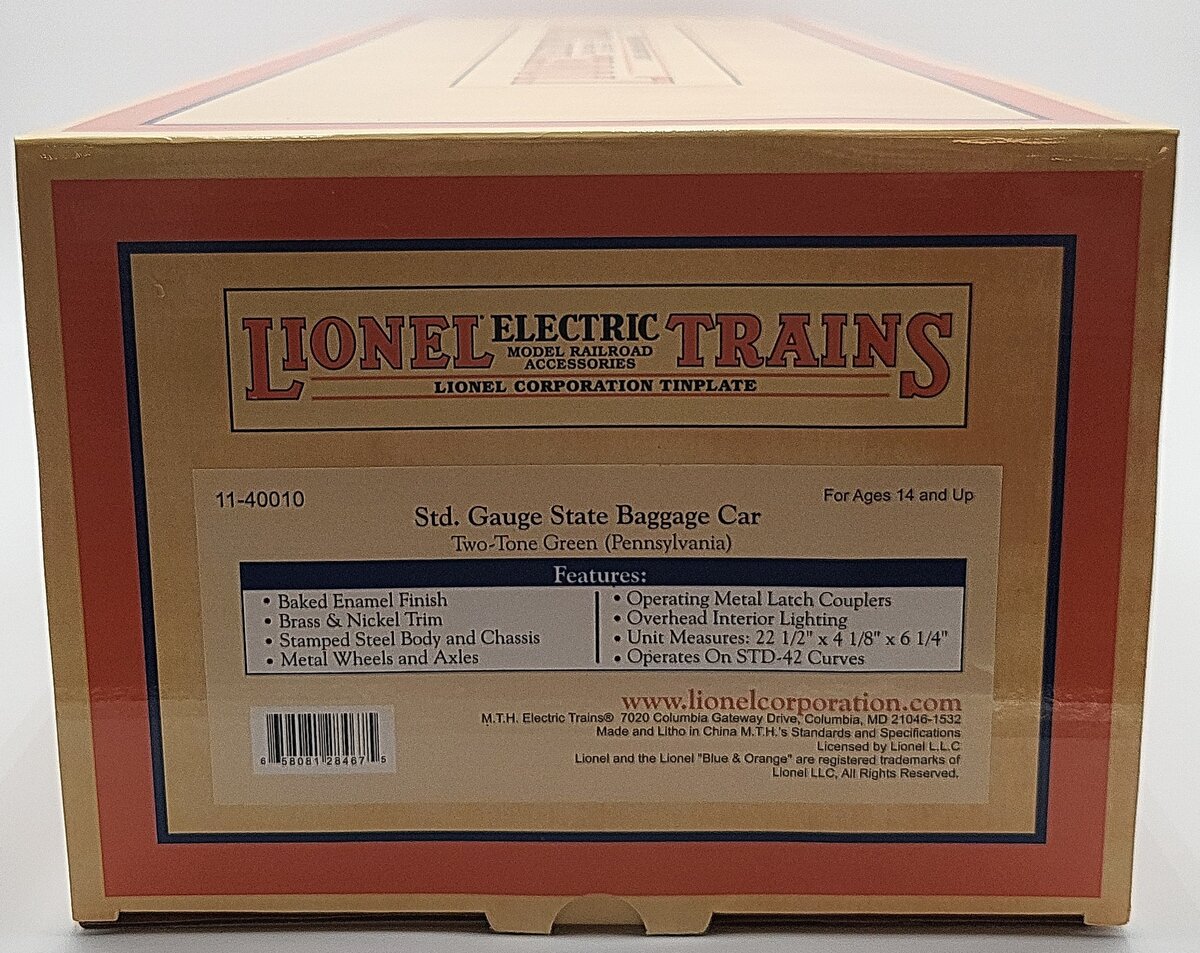 MTH 11-40010 Std. Gauge Pennsylvania State 2-Tone Green Baggage Car