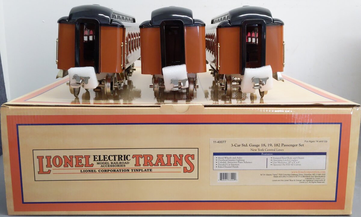 MTH Lionel Lines 11-40077 Std Gauge NYC 3-Car Passenger Set #18, 19, 182 LN/Box