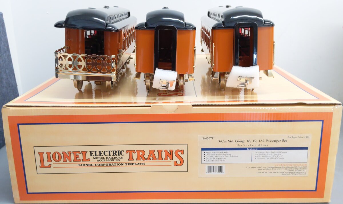 MTH Lionel Lines 11-40077 Std Gauge NYC 3-Car Passenger Set #18, 19, 182 LN/Box