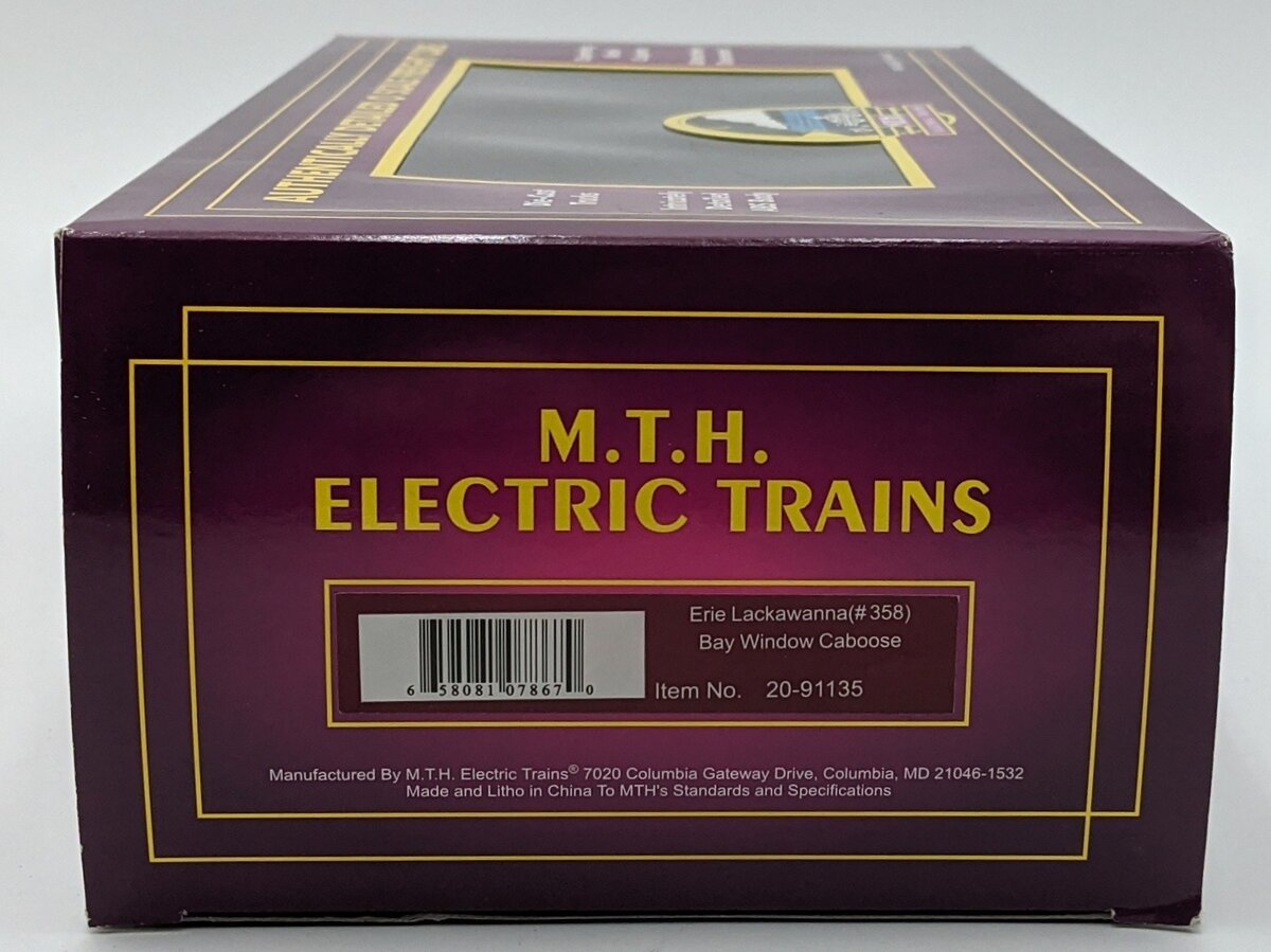 MTH 20-91135 O Gauge Erie Lackawanna Bay Window Caboose #358 NIB