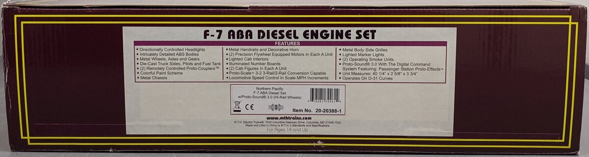 MTH 20-20388-1 Northern Pacific F-7 ABA O Gauge Diesel Train Set w/PS 3.0 NIB