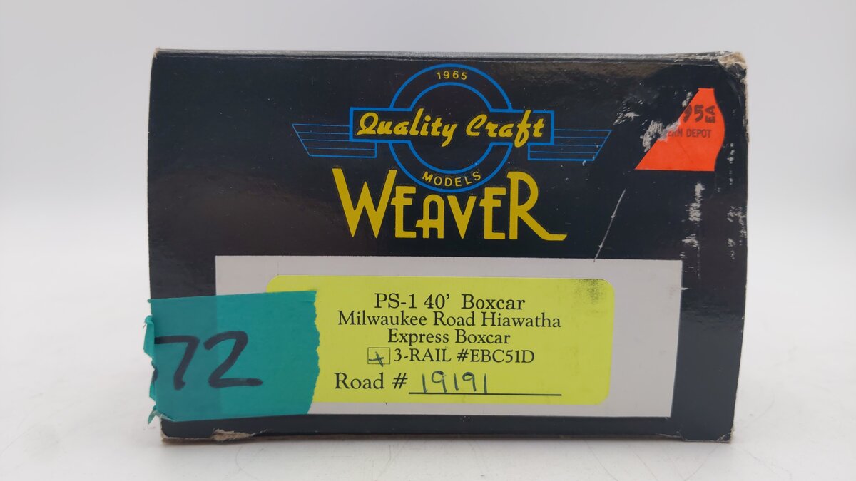 Weaver EBC51D O Milwaukee Road Hiawatha PS-1 40' Boxcar #19191 (3-Rail) EX/Box