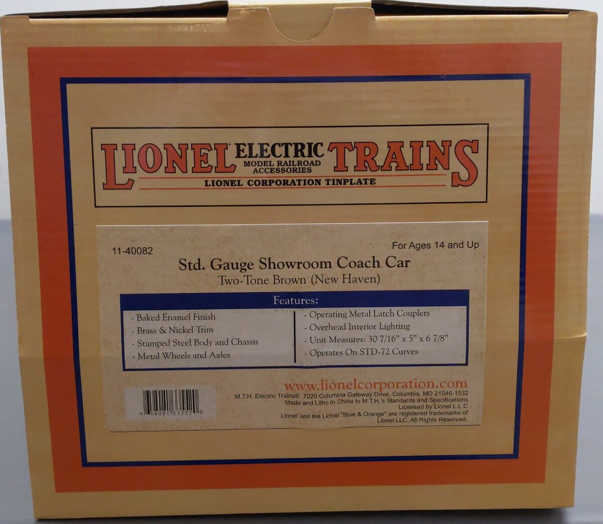 MTH 11-40082 Std. Gauge Showroom Coach Car Two-Tone Brown (New Haven) LN/Box
