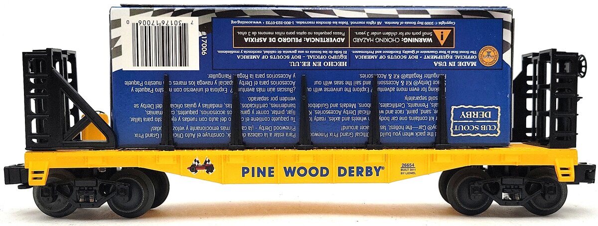 Lionel 6-26654 O Boy Scouts Of America® (BSA) Flatcar w/Pinewood Derby Kit Load LN/Box