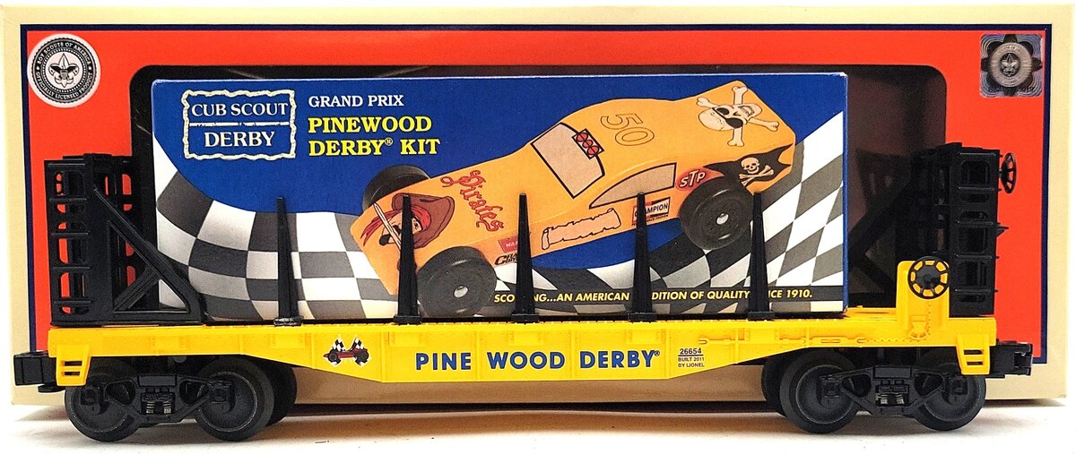 Lionel 6-26654 O Boy Scouts Of America® (BSA) Flatcar w/Pinewood Derby Kit Load LN/Box