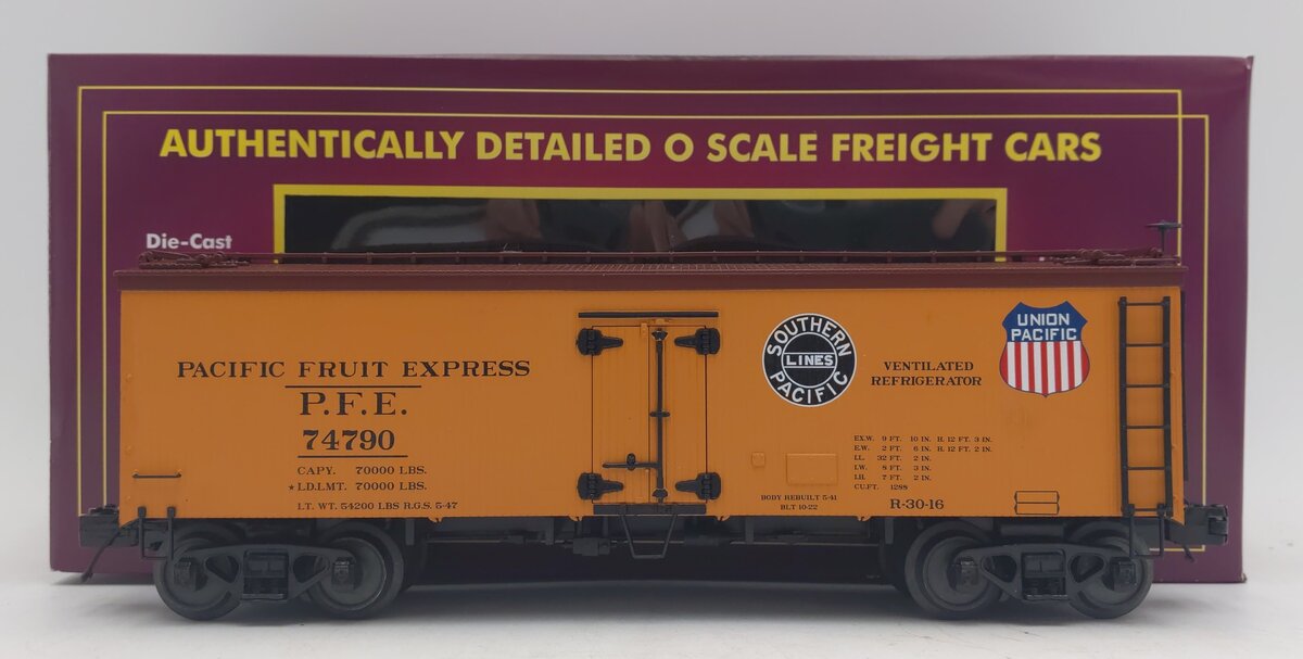 MTH 20-94367 O Pacific Fruit Express 36' Woodsided Reefer Car #74790 NIB