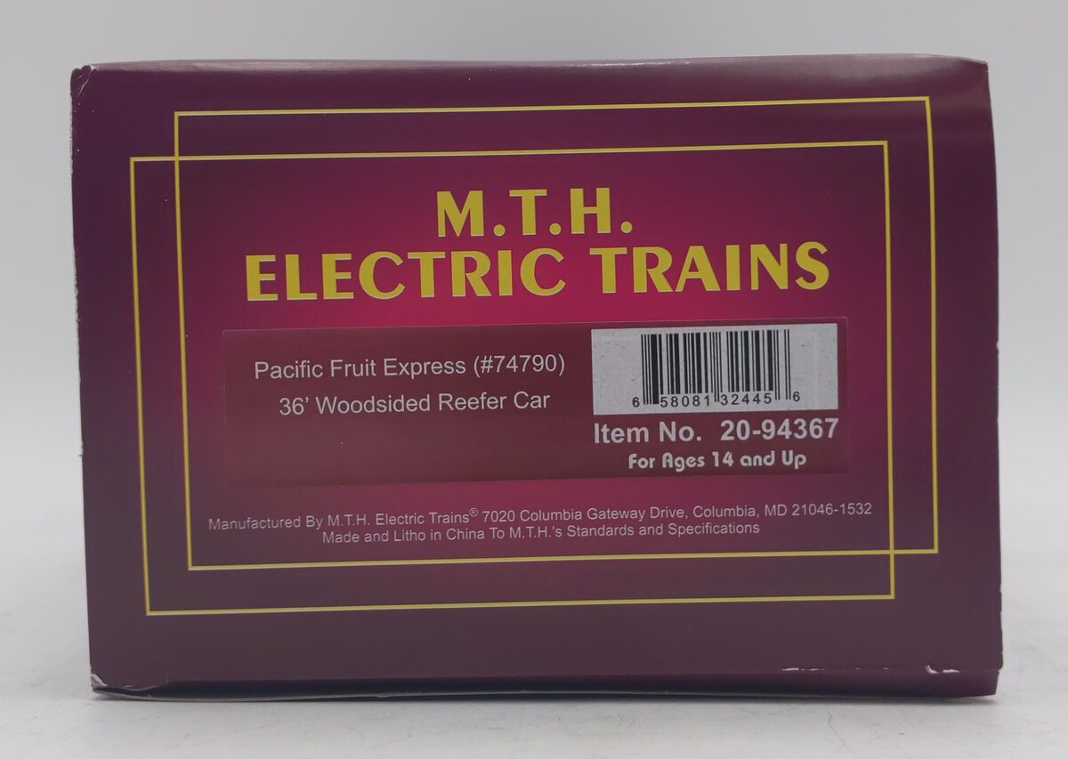 MTH 20-94367 O Pacific Fruit Express 36' Woodsided Reefer Car #74790 NIB