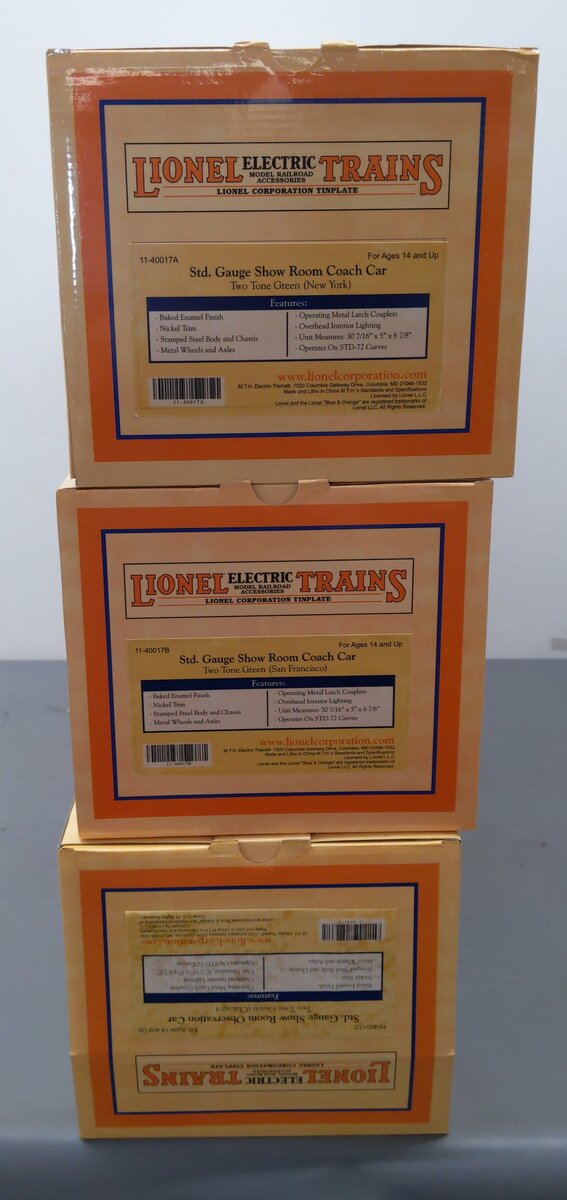 Lionel 11-40018 STD Gauge "Two Tone Green" Lionel Lines Passenger Car Set NIB