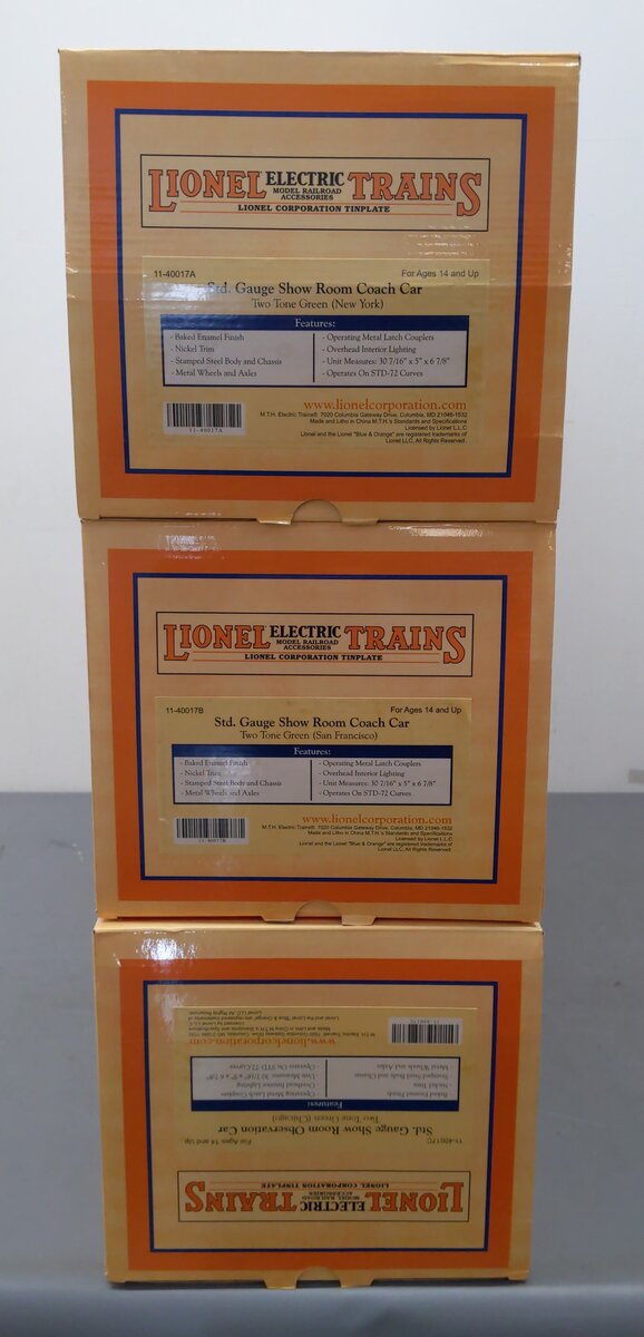Lionel 11-40018 STD Gauge "Two Tone Green" Lionel Lines Passenger Car Set NIB