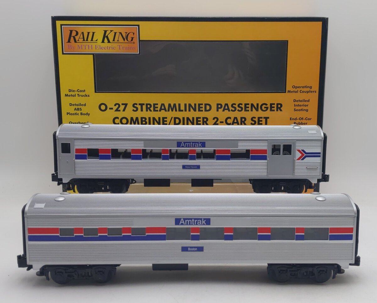 MTH 30-6004 O Amtrak Streamlined Combine/Diner Set Passenger Set (Set of 2) NIB