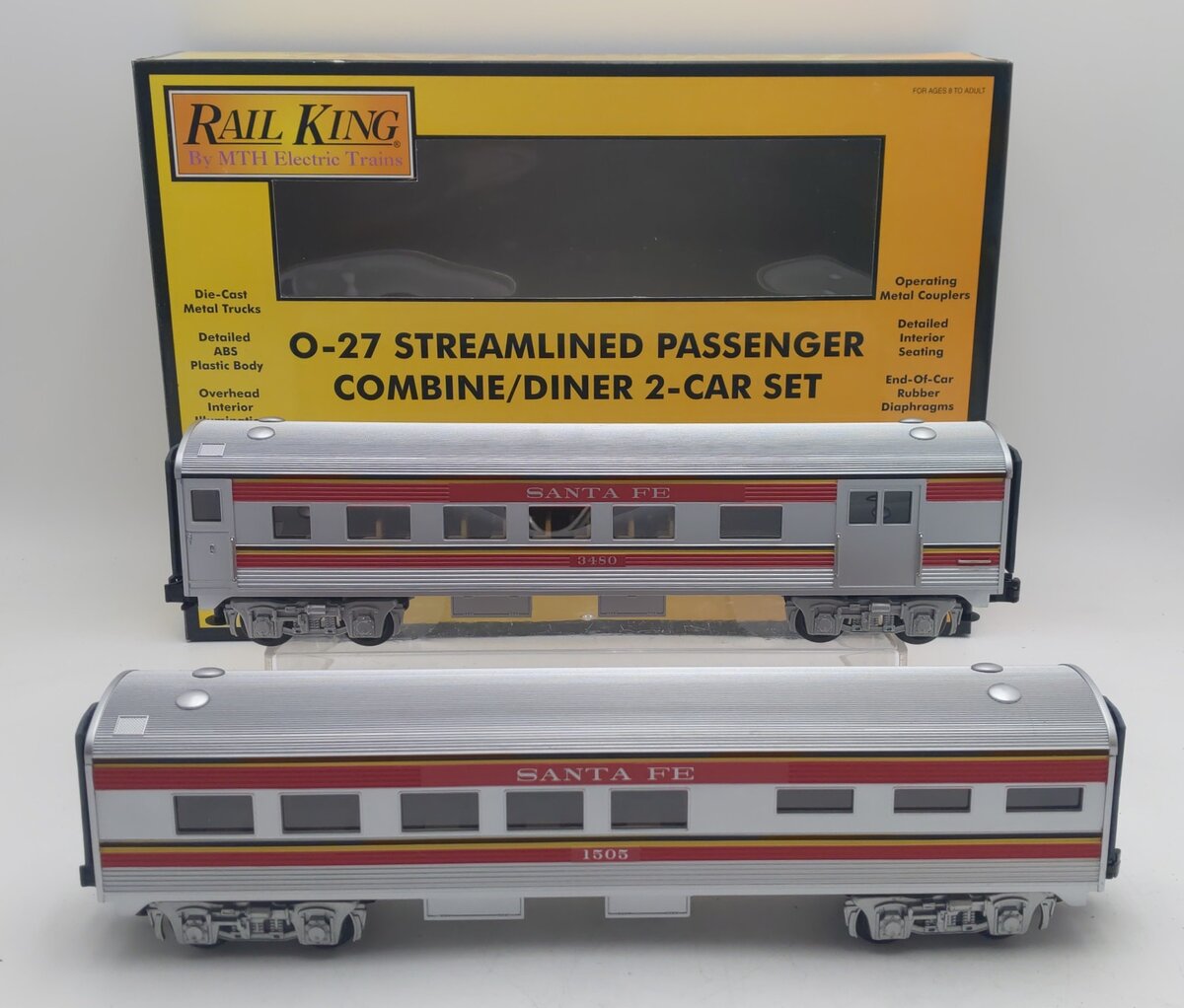 MTH 30-6105 O Santa Fe Streamlined Combo/Diner Set (Set of 2) LN/Box