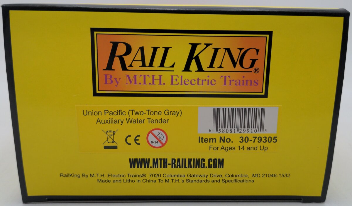 MTH 30-79305 Union Pacific RailKing Gray Auxiliary Water Tender EX/Box