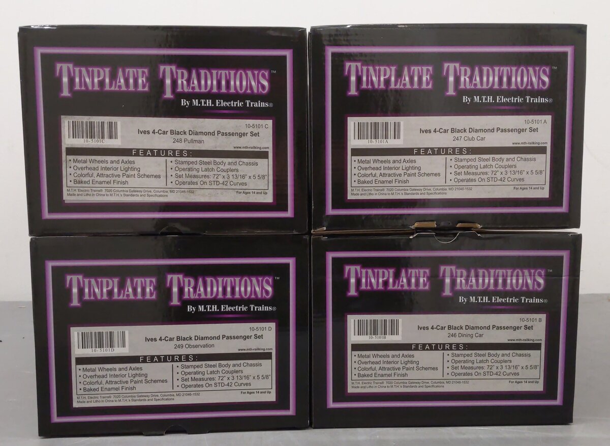 MTH 10-5101 Std. Gauge Ives Black Diamond 4-Car Passenger Set EX/Box