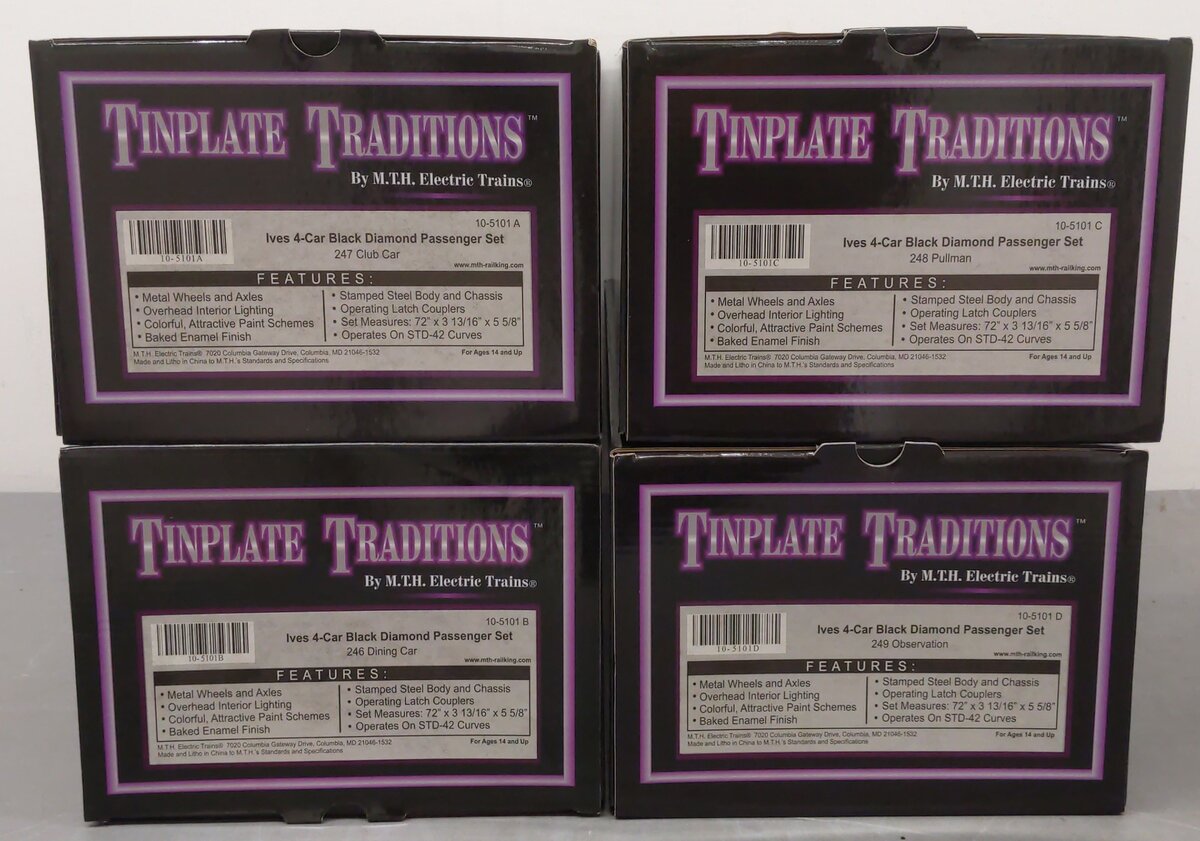MTH 10-5101 Std. Gauge Ives Black Diamond 4-Car Passenger Set EX/Box