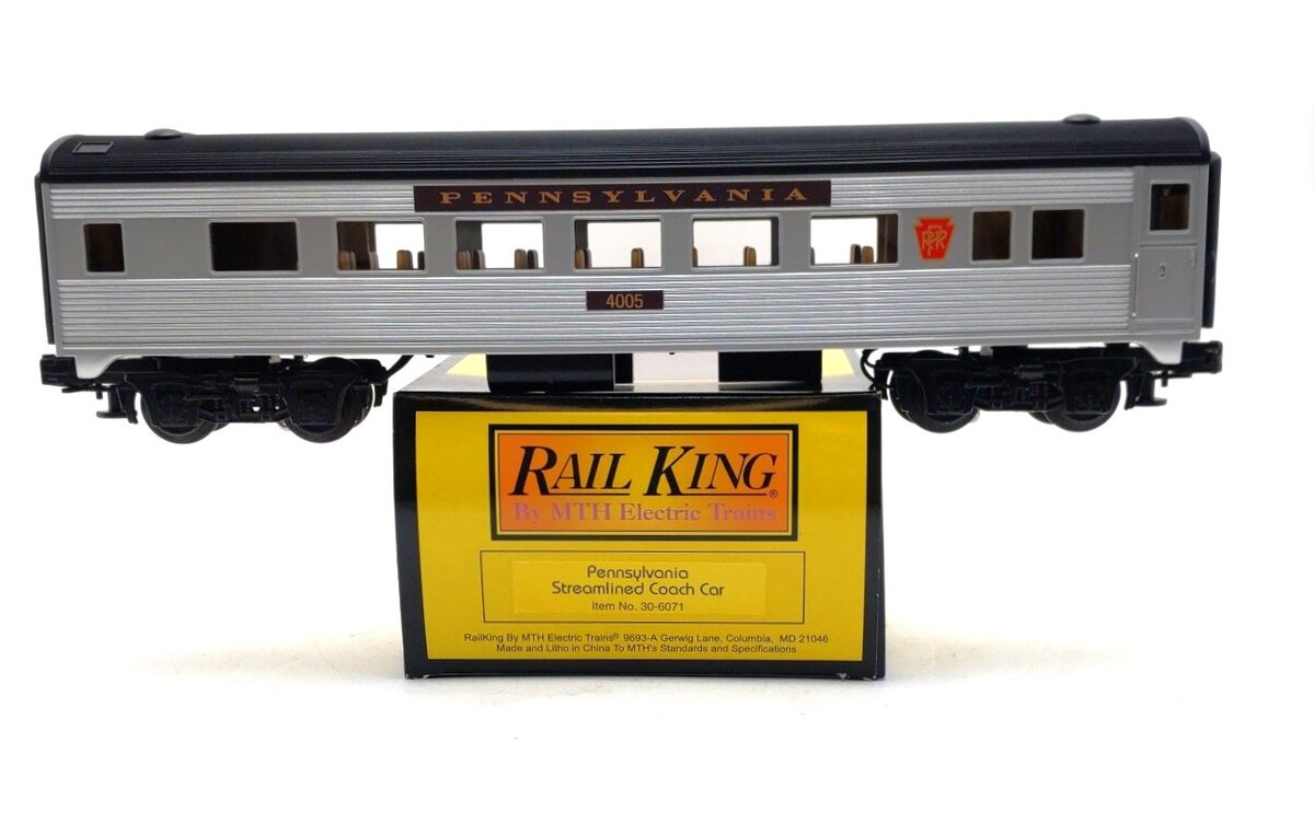 MTH 30-6071 O Gauge Pennsylvania Streamlined Coach Passenger Car #4005 LN/Box