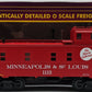 MTH 20-91043 O Gauge Minneapolis & St.Louis Caboose #1113 NIB