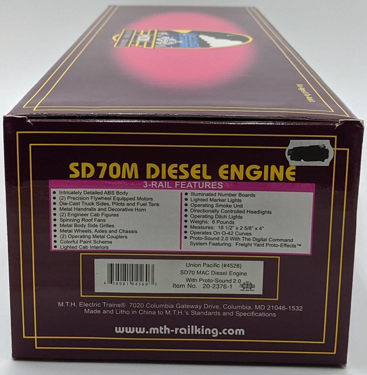 MTH 20-2376-1 Union Pacific SD70 MAC Diesel Engine w/PS2 #4528 NIB