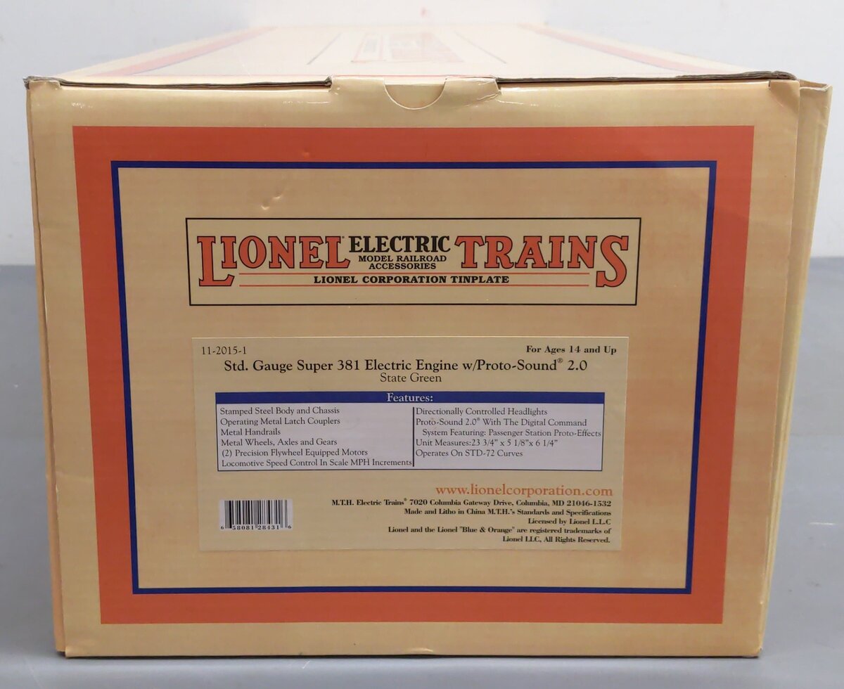 MTH 11-2015-1 STD. Gauge Super 381 Electric State Green NIB