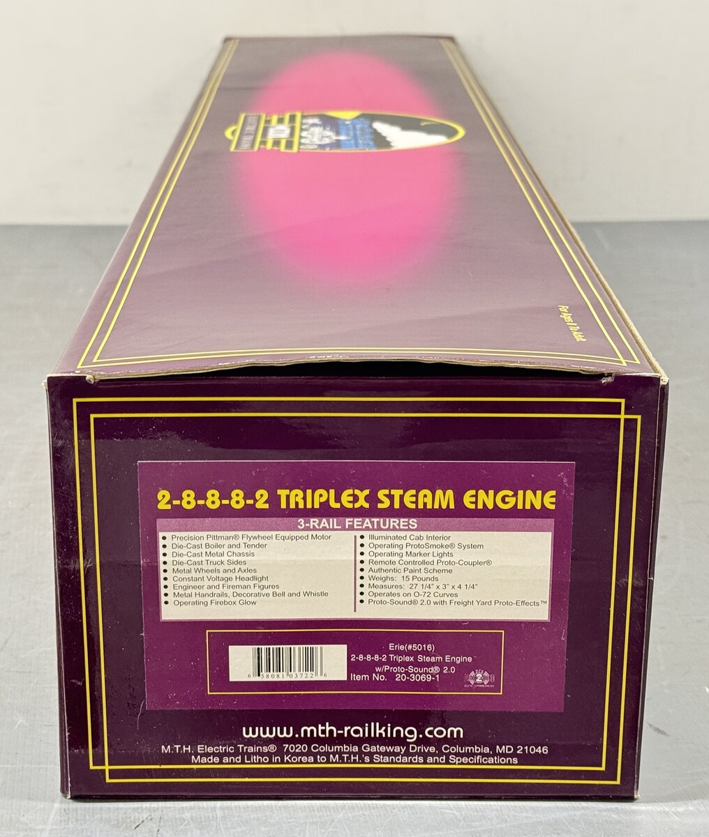 MTH 20-3069-1 O Erie 2-8-8-8-2 Triplex Steam Locomotive & Tender #5016 w PS2 EX/Box