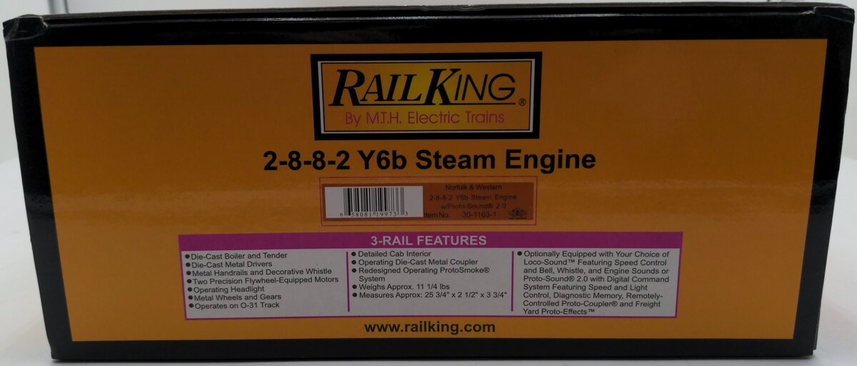 MTH 30-1163-1 O Norfolk & Western 2-8-8-2 Y6B Steam Locomotive #2195 w/PS2 EX/Box