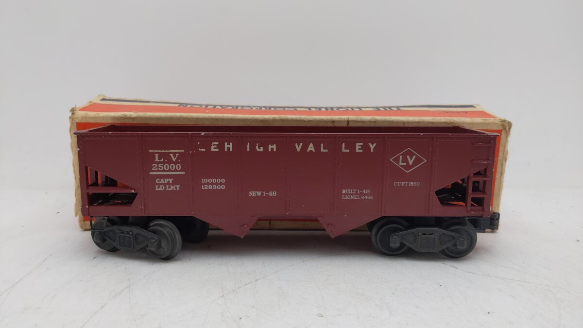Lionel 6456 Vintage O Lehigh Valley Maroon 2-Bay Hopper Car #25000 VG/Box