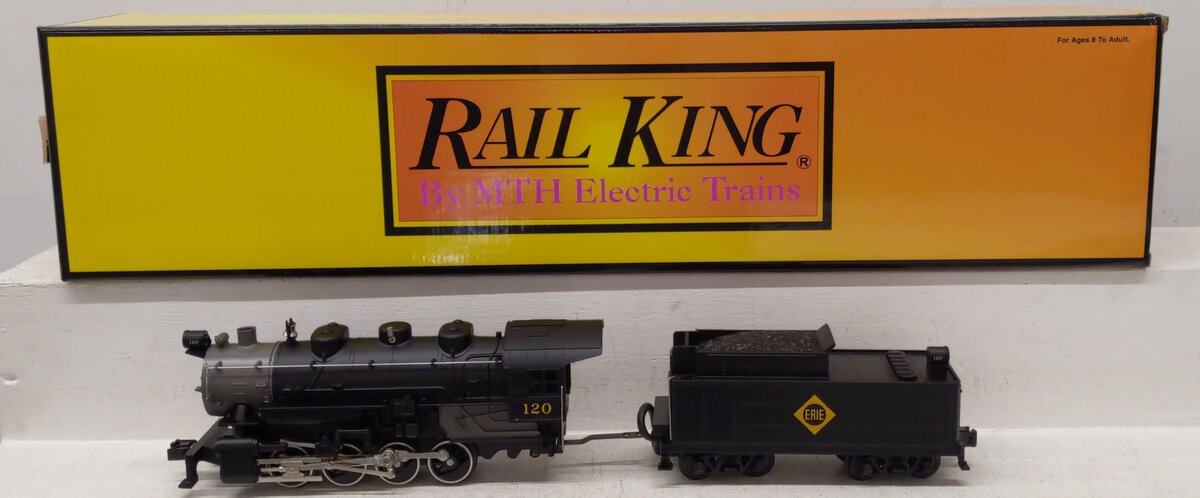 MTH 30-1182-1 O Gauge Erie 0-8-0 Steam Locomotive & Tender w/PS2 #120 LN/Box