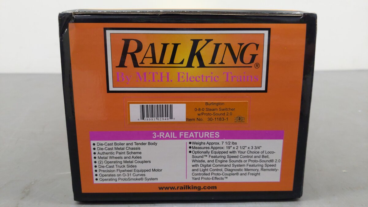 MTH 30-1183-1 O Gauge 0-8-0 Burlington Steam Locomotive & Tender #541 w/PS2 EX/Box