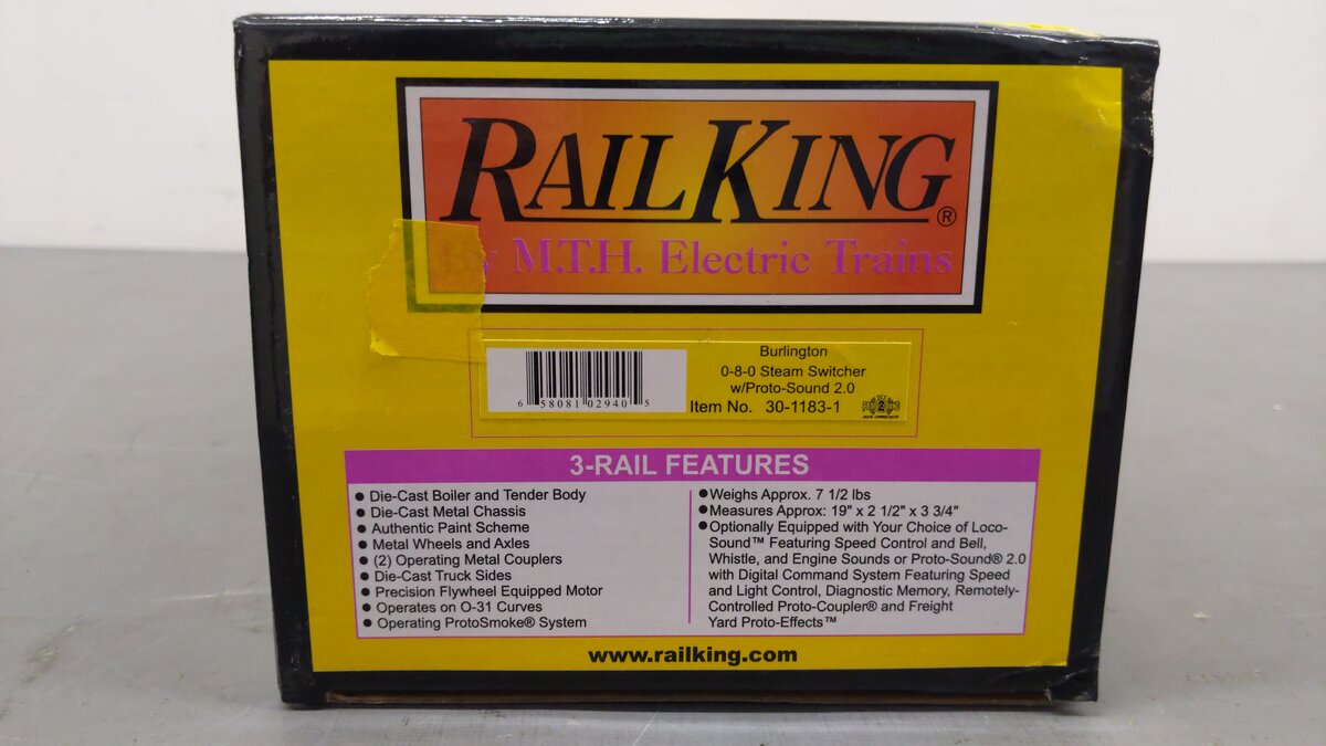 MTH 30-1183-1 O Gauge 0-8-0 Burlington Steam Locomotive & Tender #541 w/PS2 EX/Box