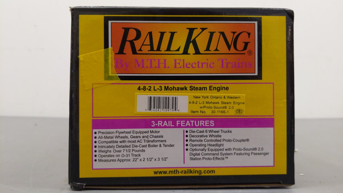 MTH 30-1166-1 NYO&W 4-8-2 L-3 Mohawk Steam Loco & Tender w/PS2 #458 EX/Box