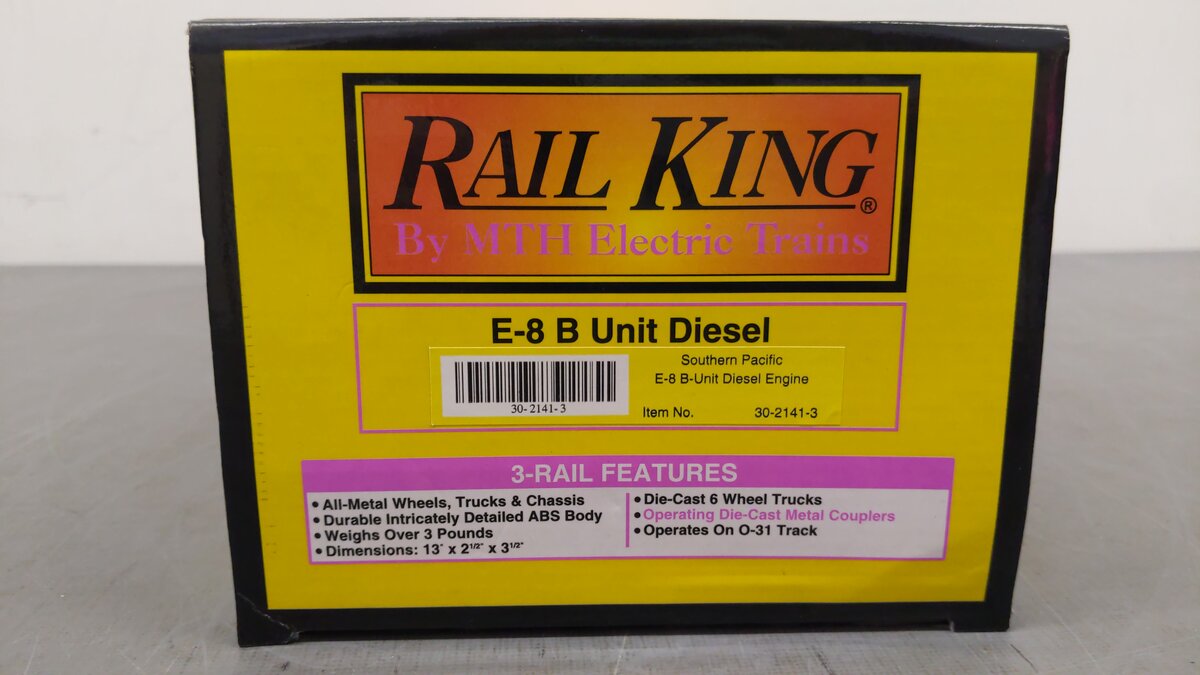 MTH 30-2141-3 Southern Pacific E8 B-Unit Non-Powered Diesel Engine #6002-B EX/Box