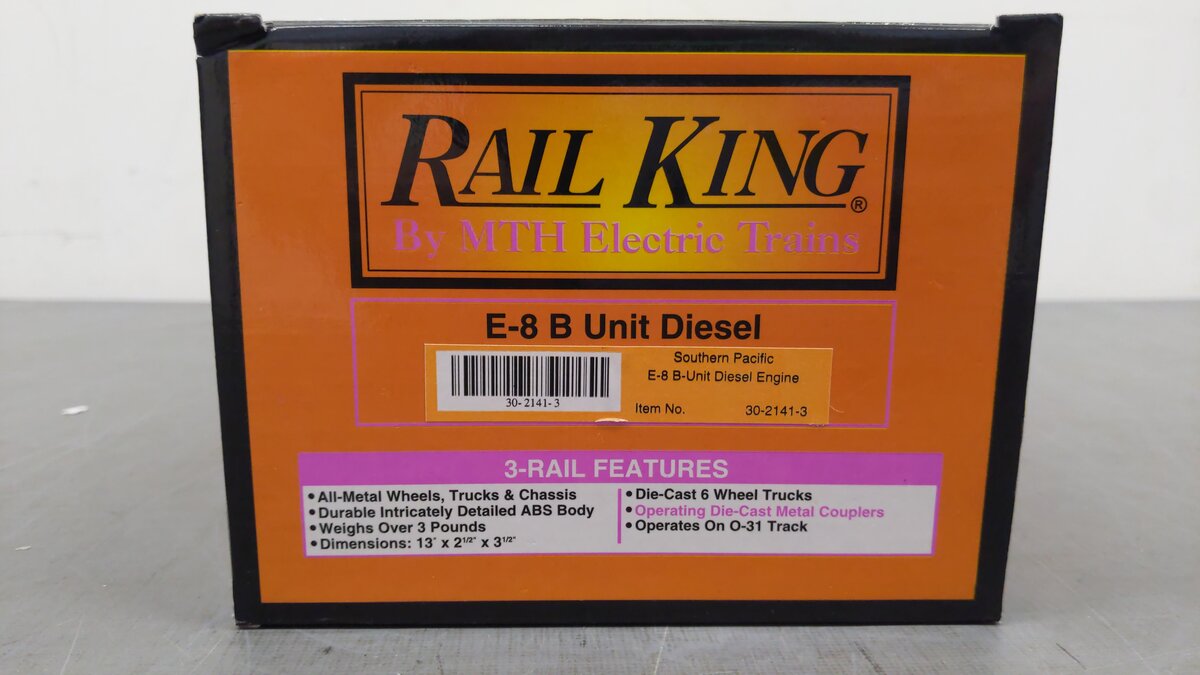 MTH 30-2141-3 Southern Pacific E8 B-Unit Non-Powered Diesel Engine #6002-B EX/Box