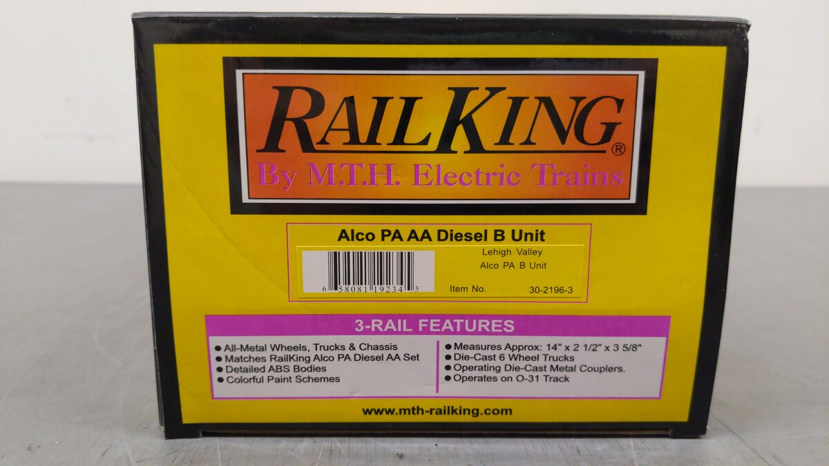 MTH 30-2196-3 Lehigh Valley Alco PA B Unit Non-Powered Diesel Engine EX/Box