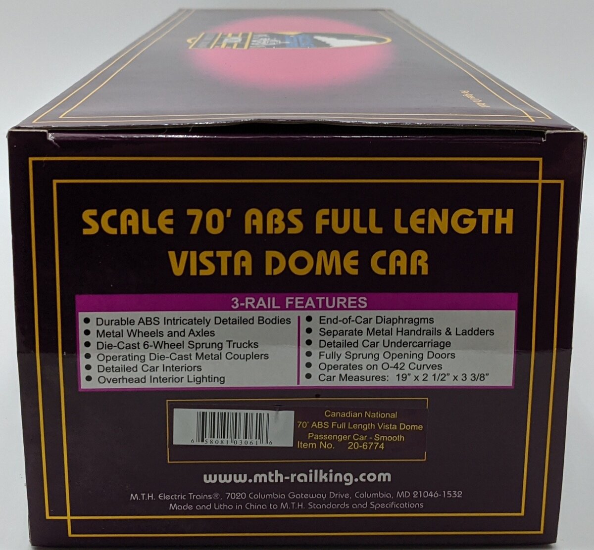 MTH 20-6774 Canadian National 70' Vista Dome Car NIB