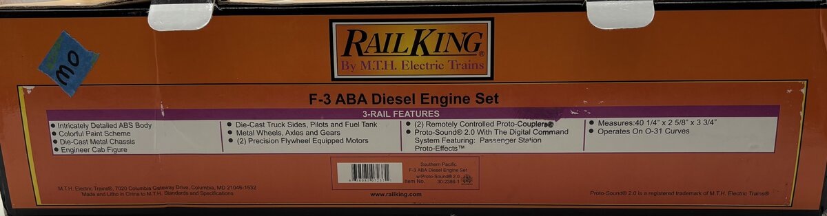MTH 30-2386-1 Southern Pacific F-3 ABA O Gauge Diesel Train Set w/PS 2.0 EX/Box
