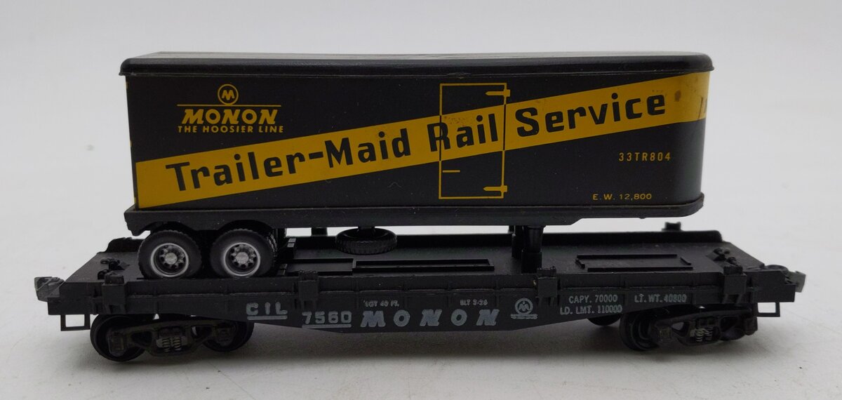 Penn Line 452 HO Monon Piggy-Back Car w/ Trailer Load LN/Box