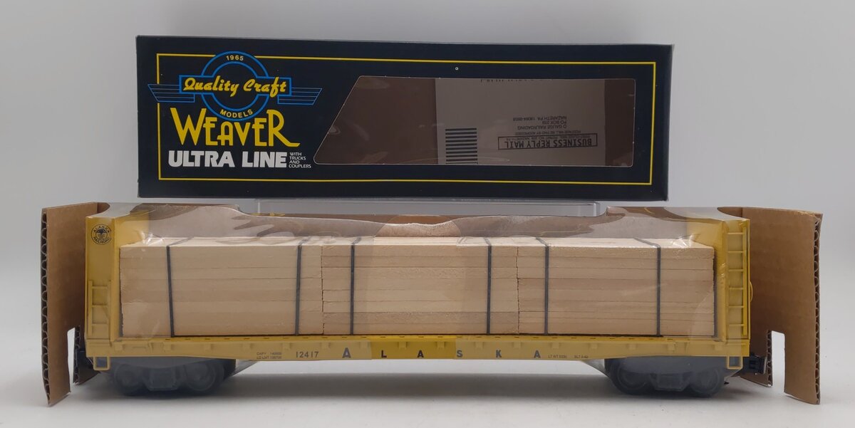 Weaver O Gauge Alaska Bulkhead Flatcar w/ Wood Load #12417 (3-Rail) NIB