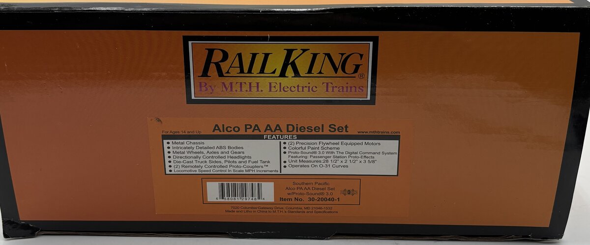 MTH 30-20040-1 O Southern Pacific Alco PA AA Diesel Set w/ Proto-Sound 3.0 LN/Box