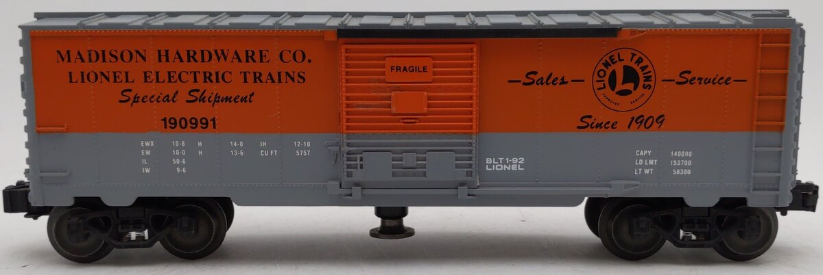 Lionel 6-19816 O Gauge Madison Hardware Operating Boxcar #190991 EX
