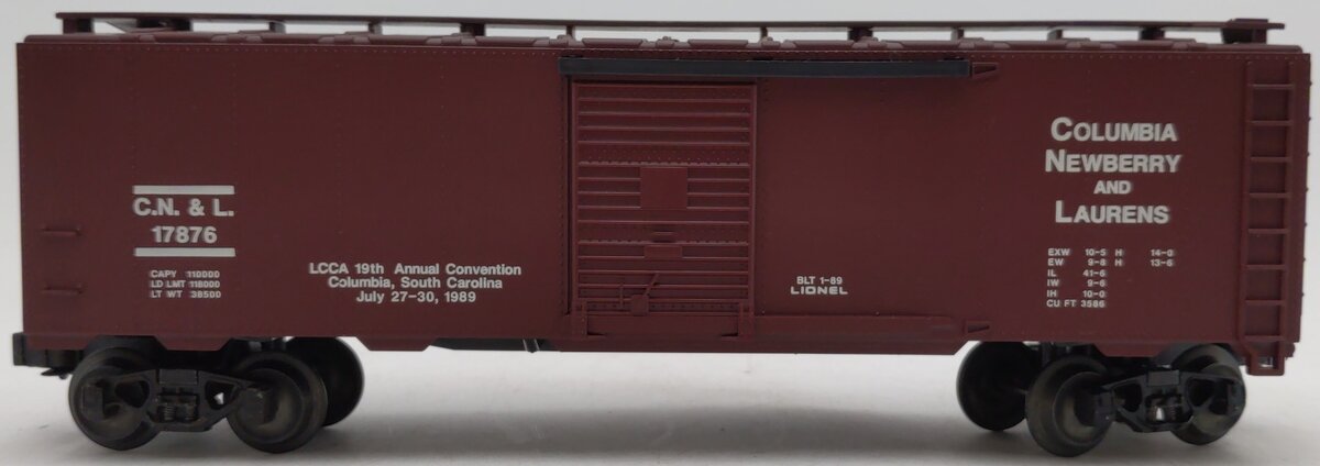 Lionel 6-17876 O Gauge LCCA 1989 Columbia, Newberry & Laurens Convention Box Car EX