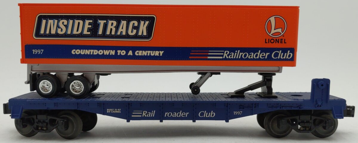 Lionel 6-19437 O Gauge Lionel Rail Roader Club Flatcar w/Inside Track Trailer VG