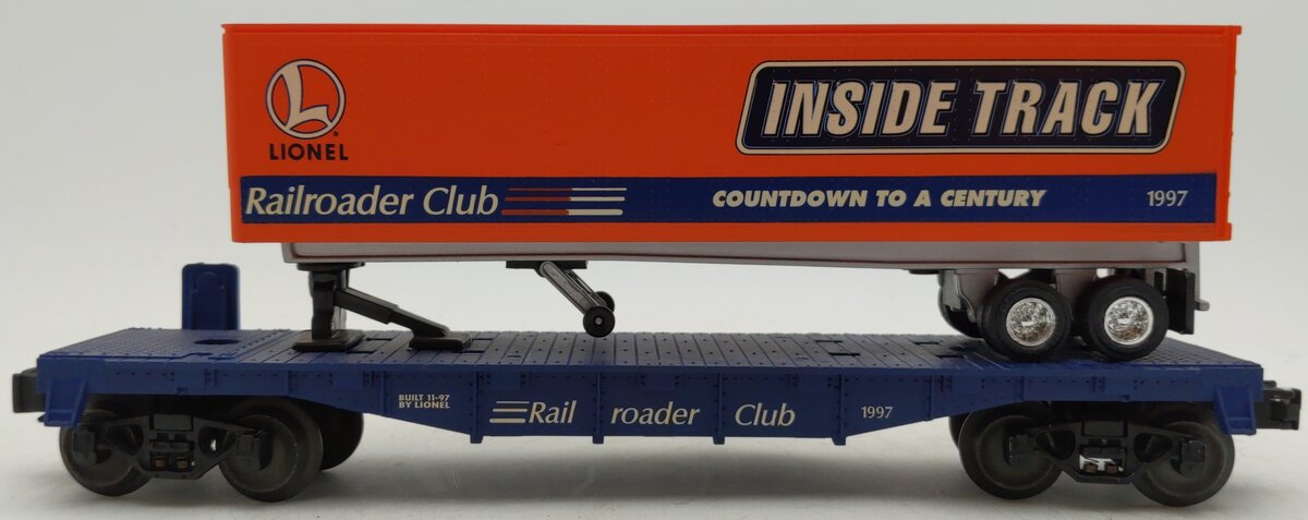 Lionel 6-19437 O Gauge Lionel Rail Roader Club Flatcar w/Inside Track Trailer VG