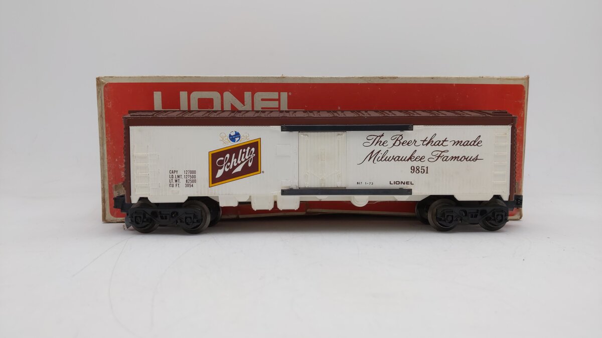 Lionel 6-9851 O Gauge Schlitz Billboard Reefer Car #9851 EX/Box