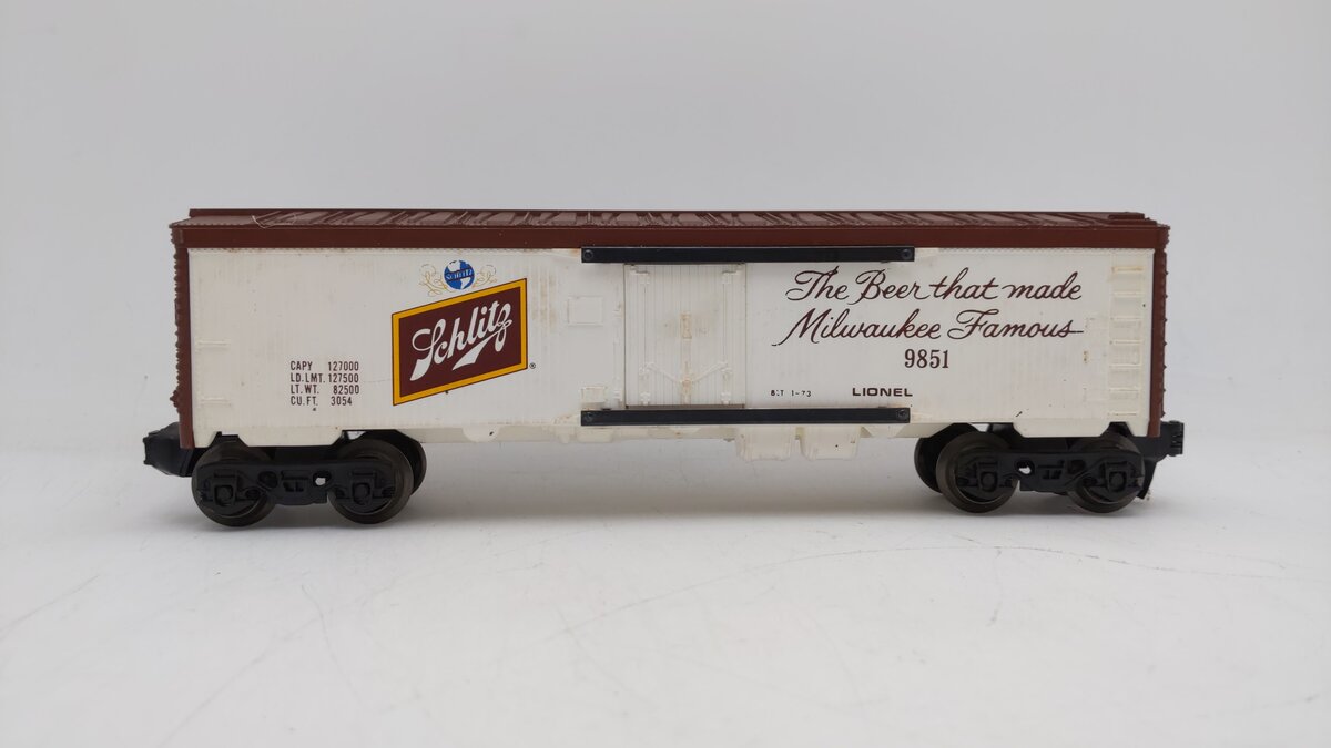 Lionel 6-9851 O Gauge Schlitz Billboard Reefer Car #9851 EX/Box